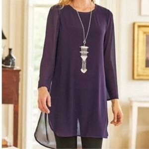 Soft Surroundings Elegance Tunic Blouse Long Sleeve‎ Purple Plum Size Medium
